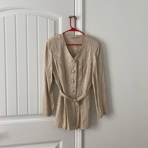 Vintage Champagne Silky Tunic with Tie Waist